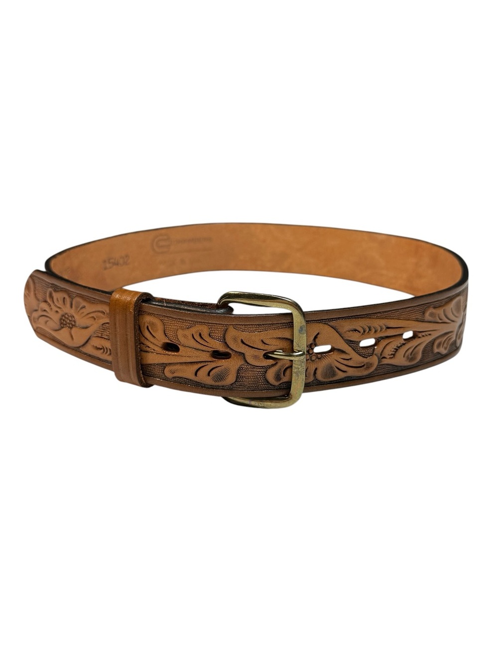Vintage Chambers Western Hand Tooled Floral Tan Leather Brass USA Petite XXS 24